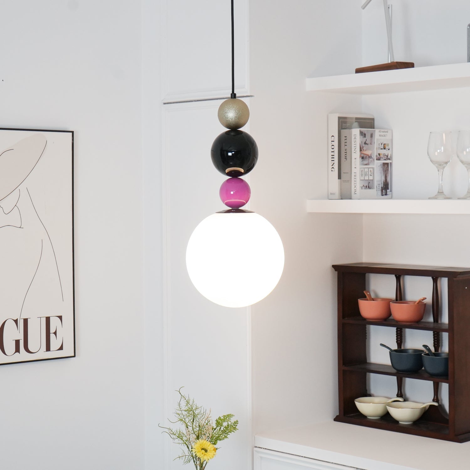 Eshaisra Nordic Art Rond Billes Empilage Verre Pendentif Lampe