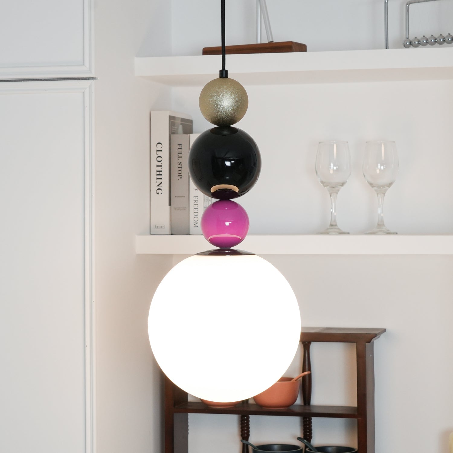 Eshaisra Nordic Art Rond Billes Empilage Verre Pendentif Lampe