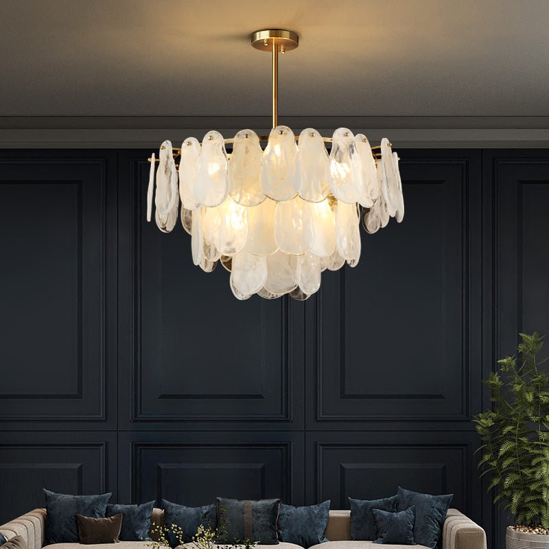 Zosolia Lustre Rond en Verre Nuageux de Luxe