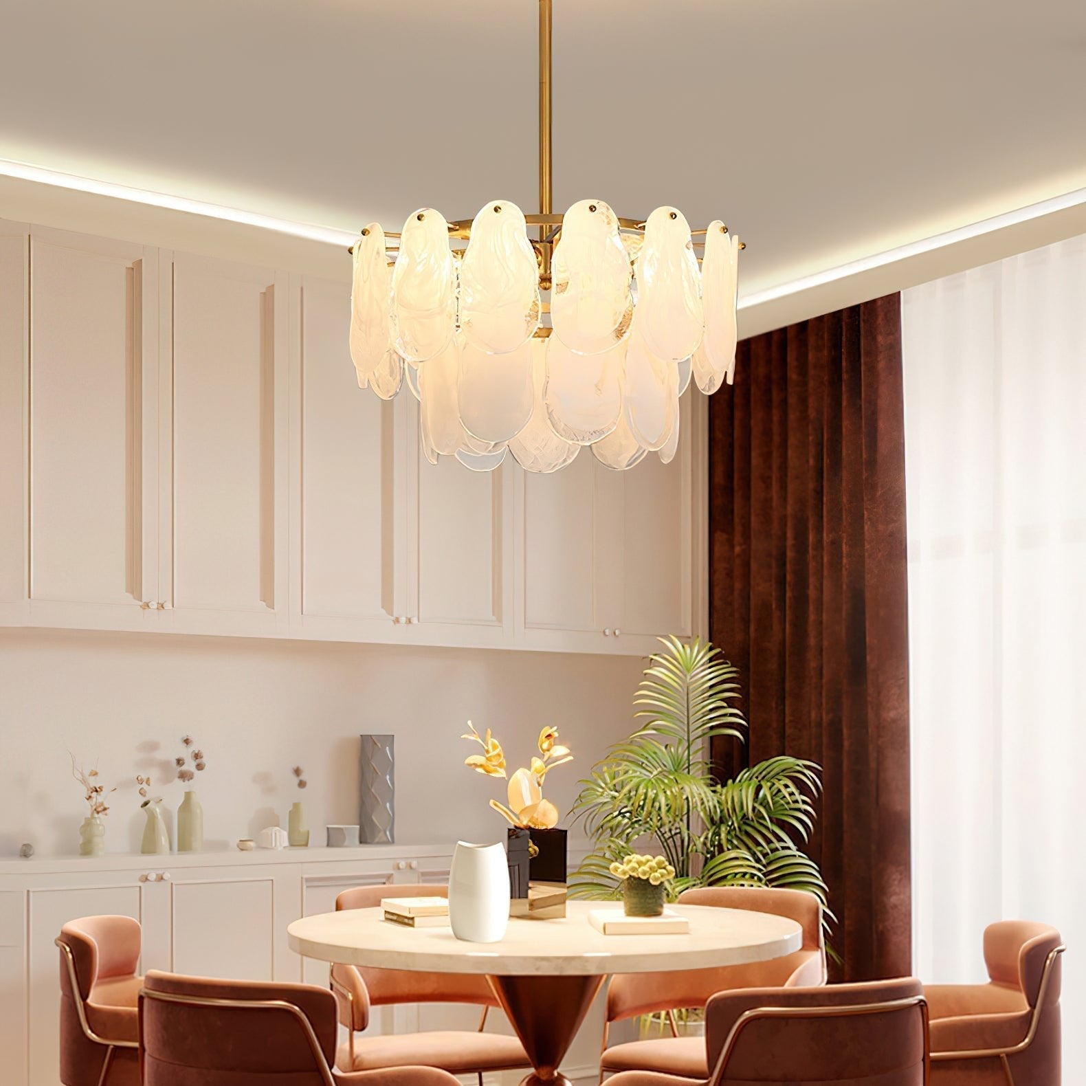 Zosolia Lustre Rond en Verre Nuageux de Luxe