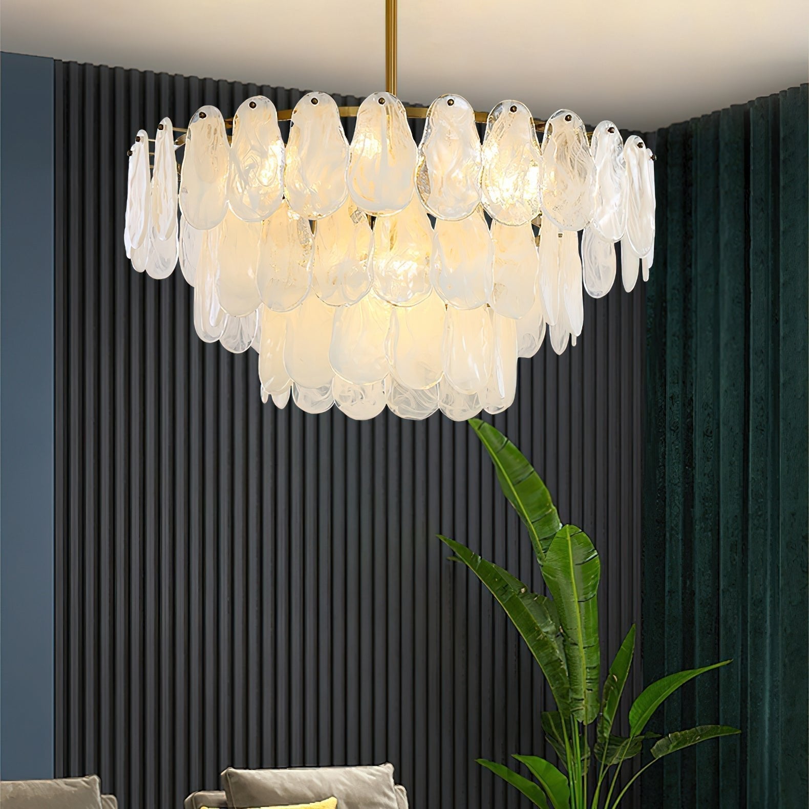 Zosolia Lustre Rond en Verre Nuageux de Luxe