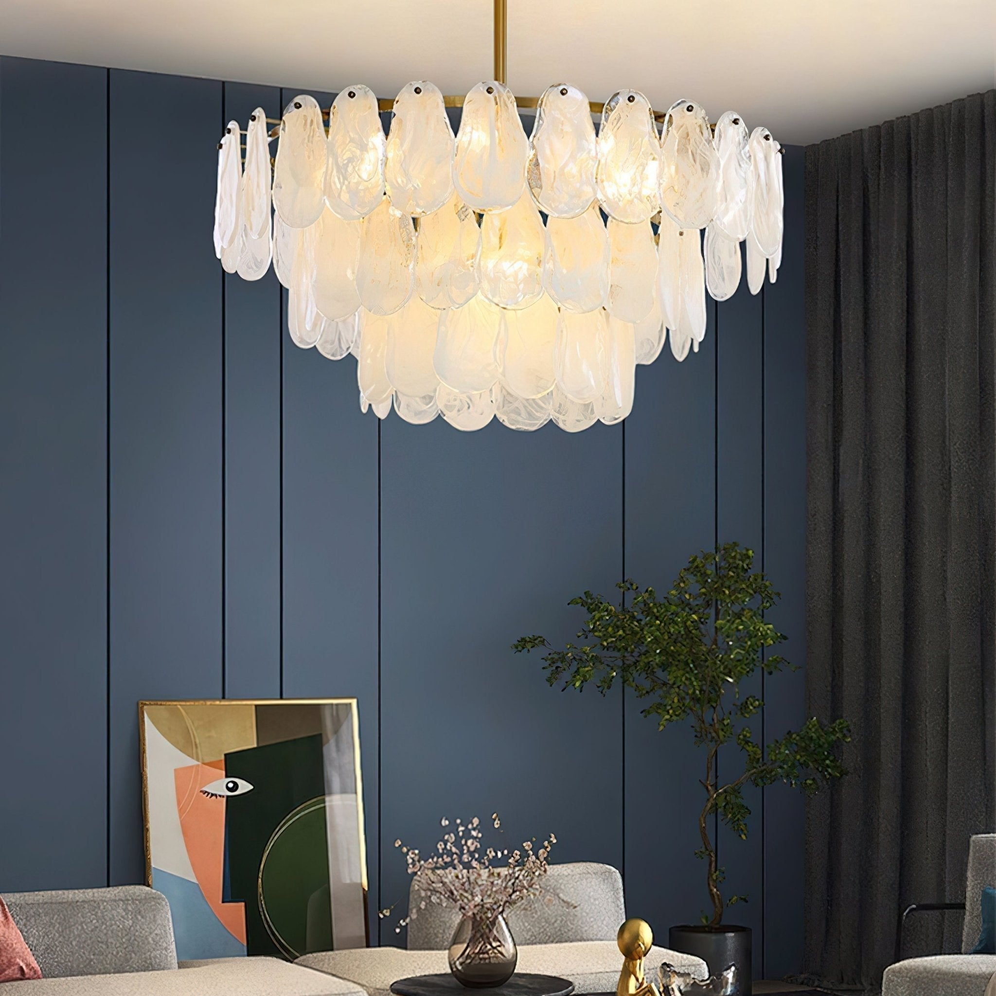 Zosolia Lustre Rond en Verre Nuageux de Luxe