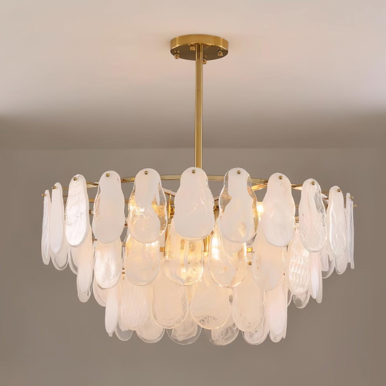 Zosolia Lustre Rond en Verre Nuageux de Luxe