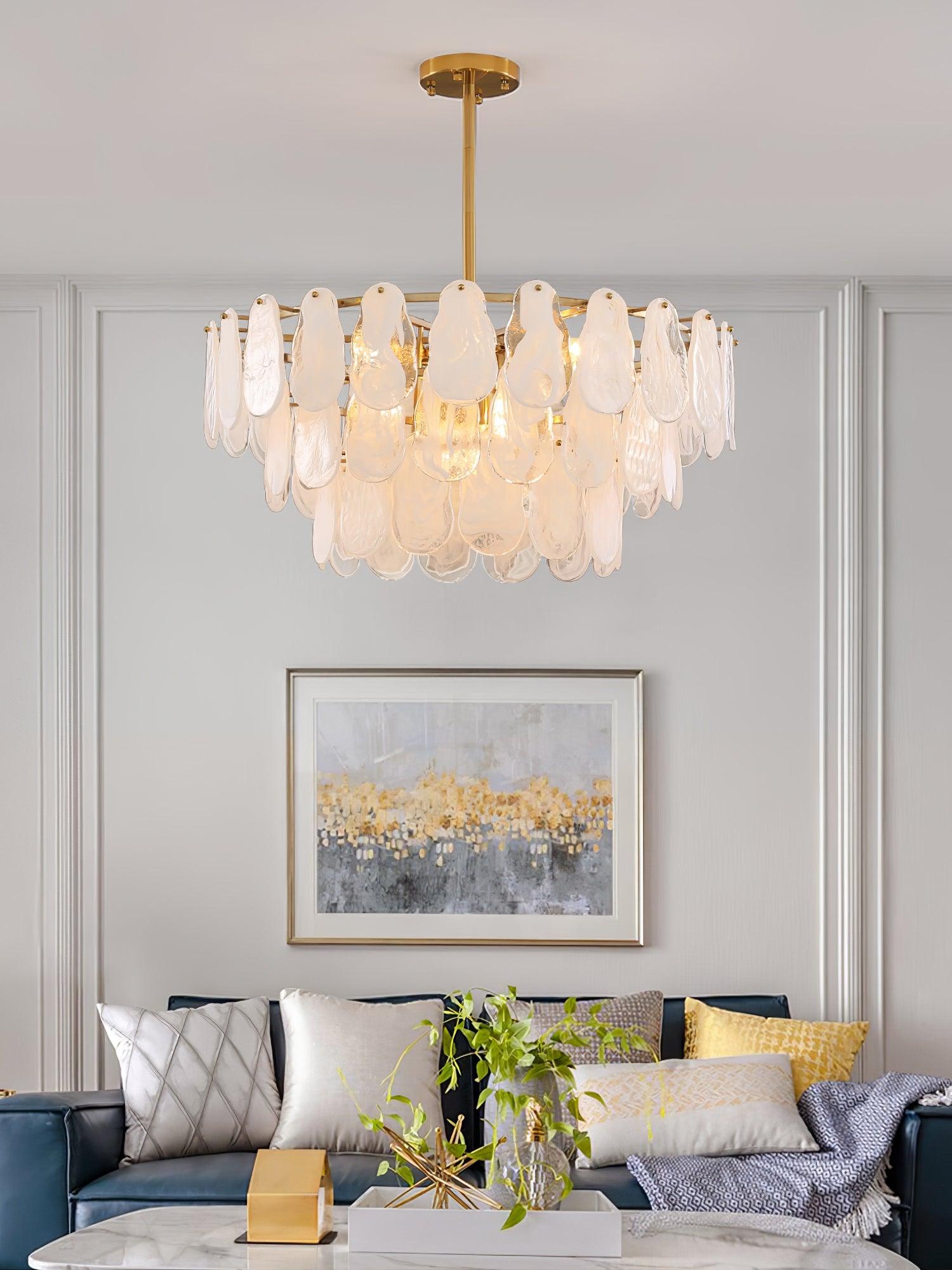 Zosolia Lustre Rond en Verre Nuageux de Luxe