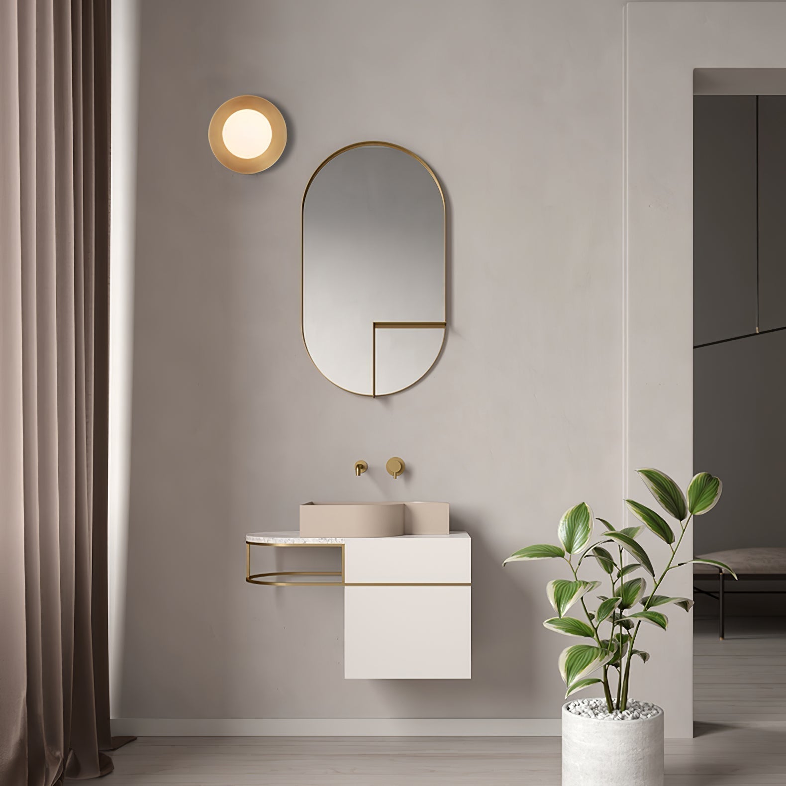 Godfrey Applique Murale Ronde Art Minimaliste en Laiton et Verre