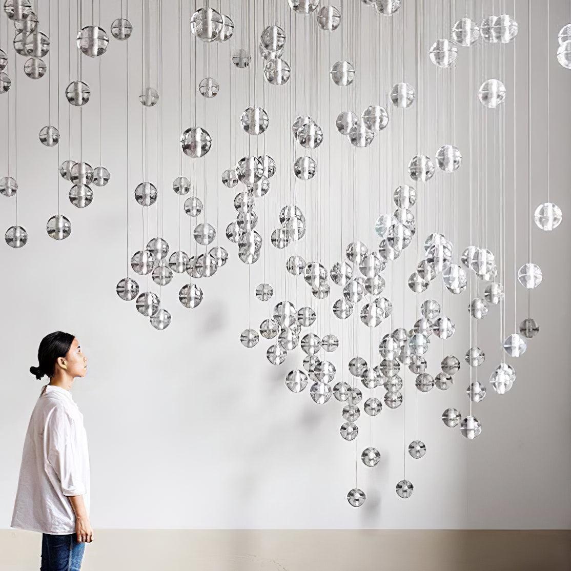Round Lustre Groupe Suspendu Gouttes de Cristal