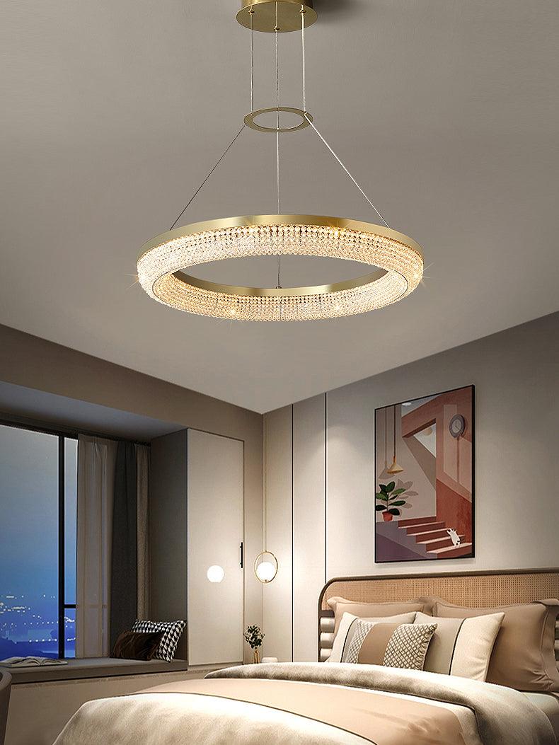 Lustra Lustre Rond en Anneau Cristal Doré LED