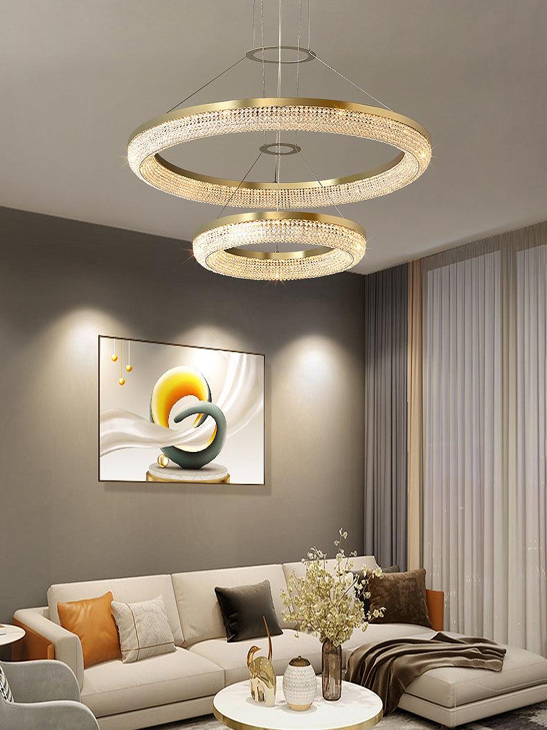 Lustra Lustre Rond en Anneau Cristal Doré LED