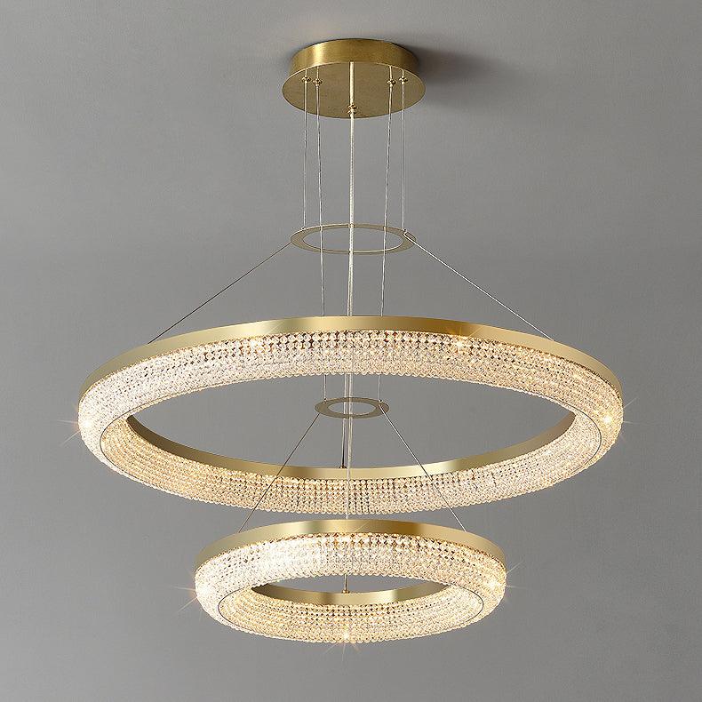Lustra Lustre Rond en Anneau Cristal Doré LED