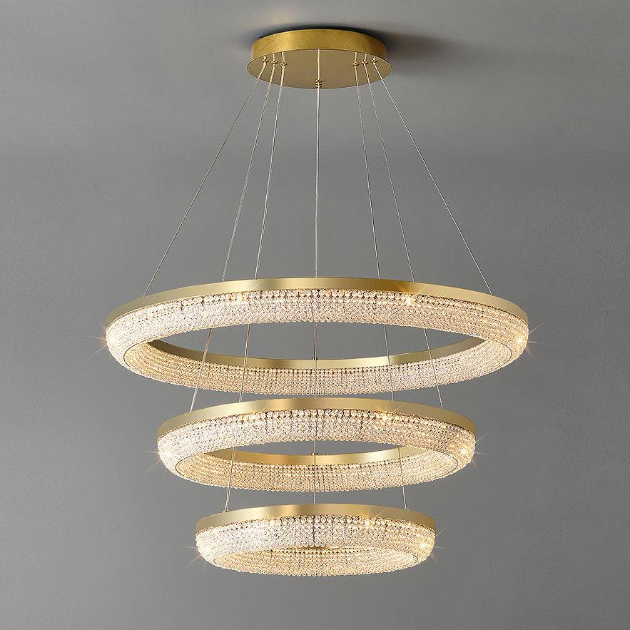 Lustra Lustre Rond en Anneau Cristal Doré LED