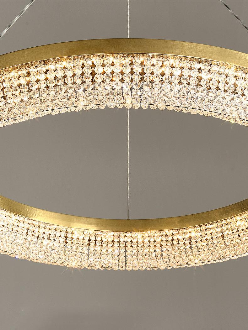 Lustra Lustre Rond en Anneau Cristal Doré LED