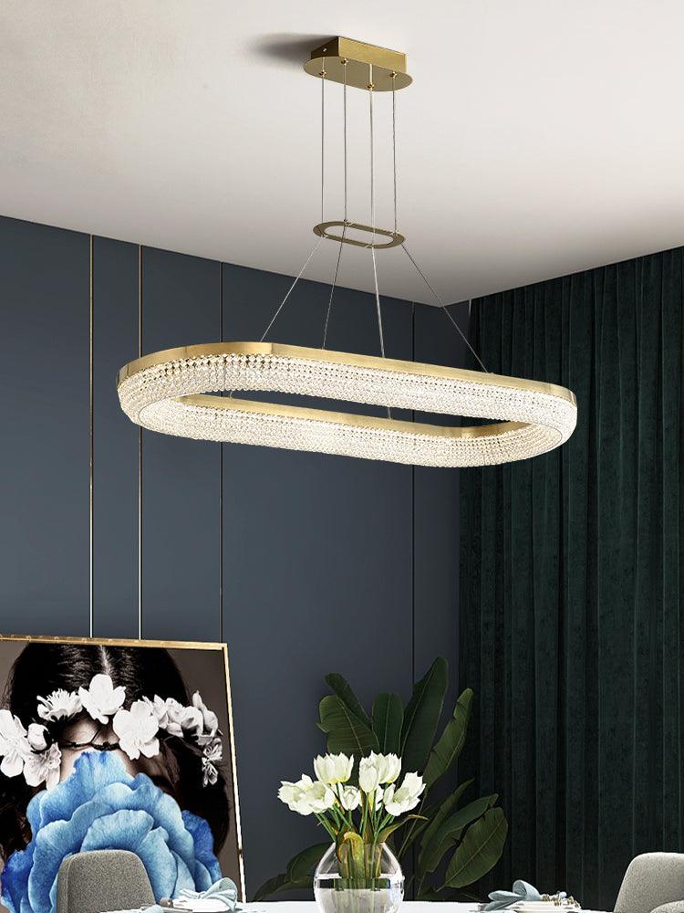 Lustra Lustre Rond en Anneau Cristal Doré LED
