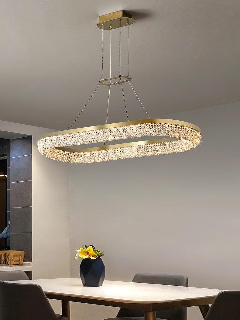 Lustra Lustre Rond en Anneau Cristal Doré LED