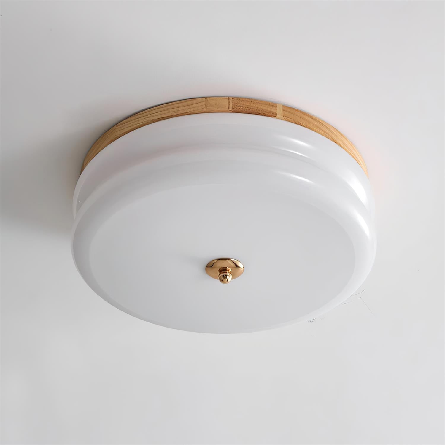 Lampe Plafond Disque en Verre Double-Couche Bois de Noyer Minimaliste