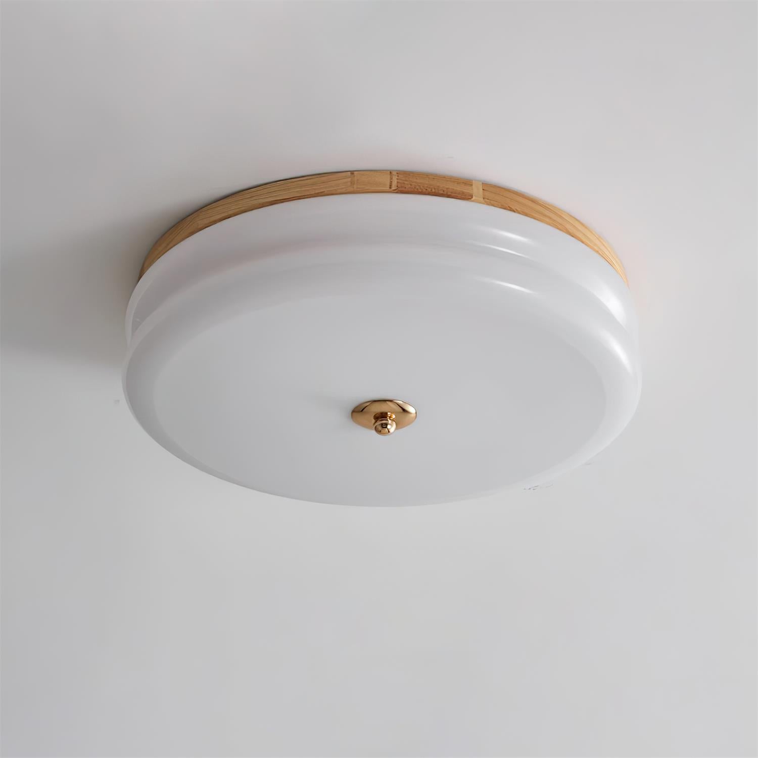 Lampe Plafond Disque en Verre Double-Couche Bois de Noyer Minimaliste