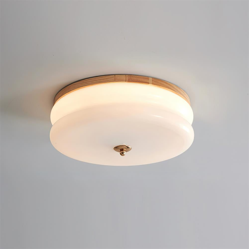 Lampe Plafond Disque en Verre Double-Couche Bois de Noyer Minimaliste