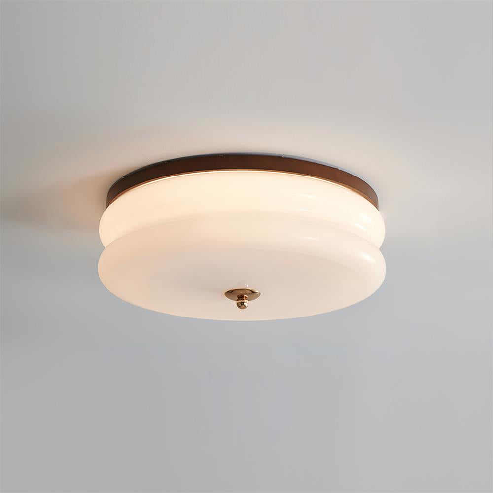Lampe Plafond Disque en Verre Double-Couche Bois de Noyer Minimaliste