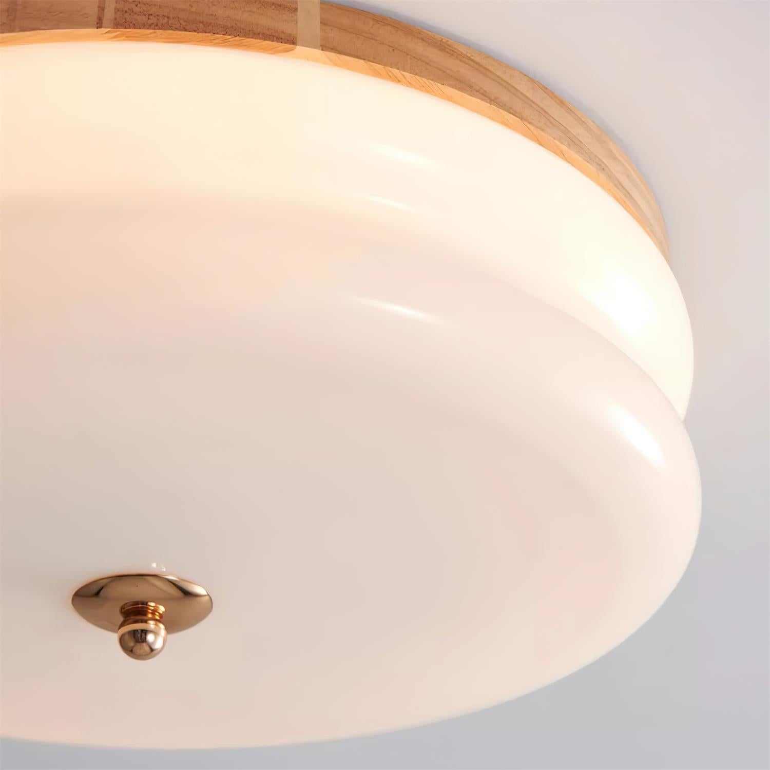 Lampe Plafond Disque en Verre Double-Couche Bois de Noyer Minimaliste