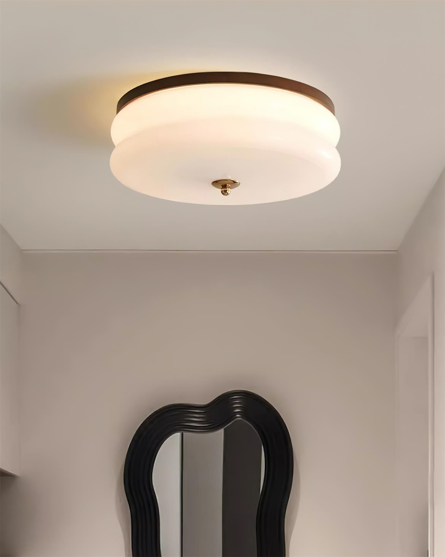 Lampe Plafond Disque en Verre Double-Couche Bois de Noyer Minimaliste