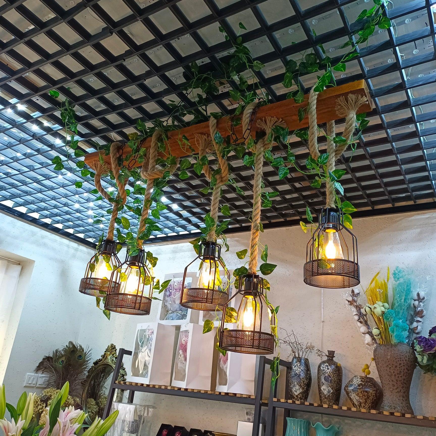 Lustra Lustre Rustique Poutre Corde Cage Confortable