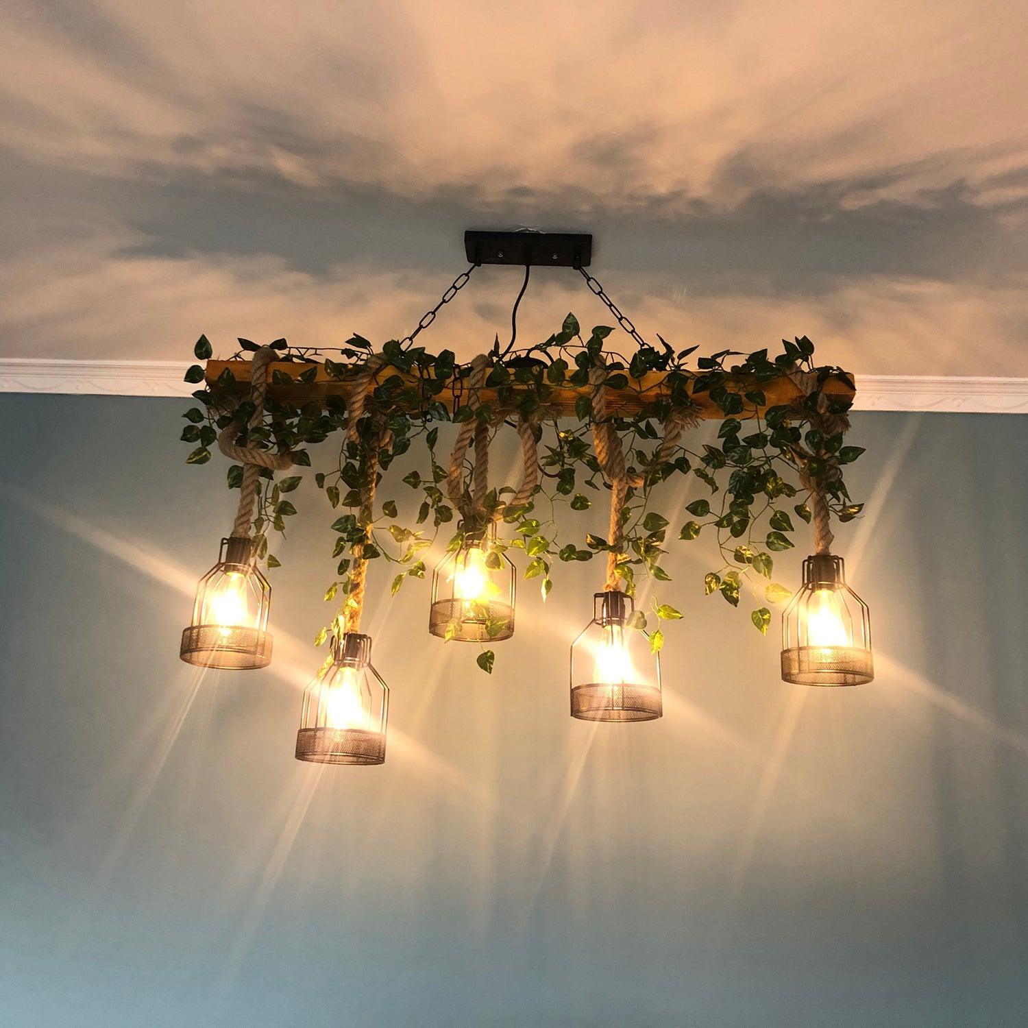 Lustra Lustre Rustique Poutre Corde Cage Confortable