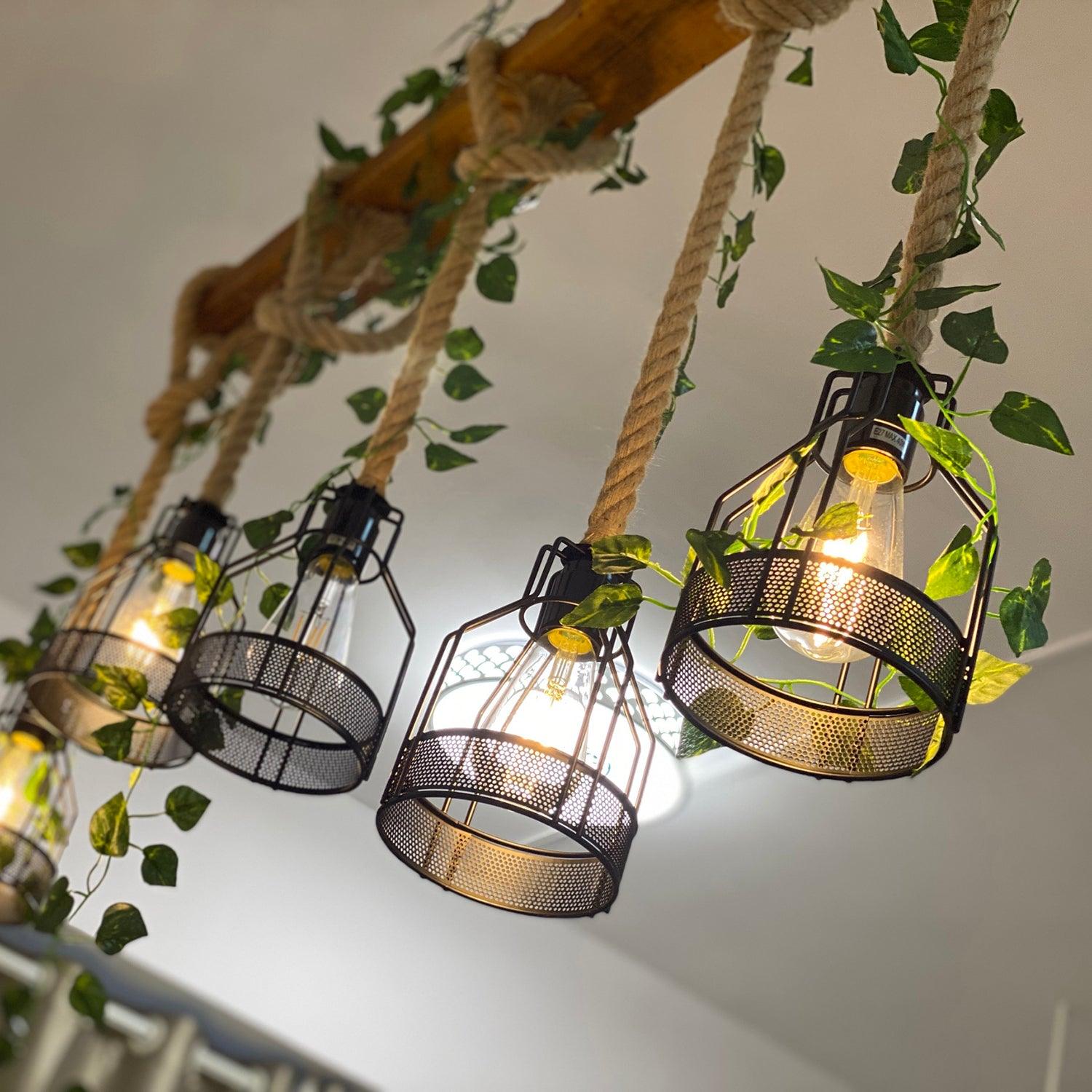 Lustra Lustre Rustique Poutre Corde Cage Confortable