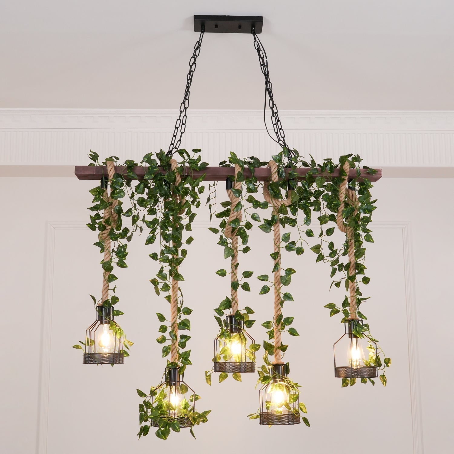 Lustra Lustre Rustique Poutre Corde Cage Confortable