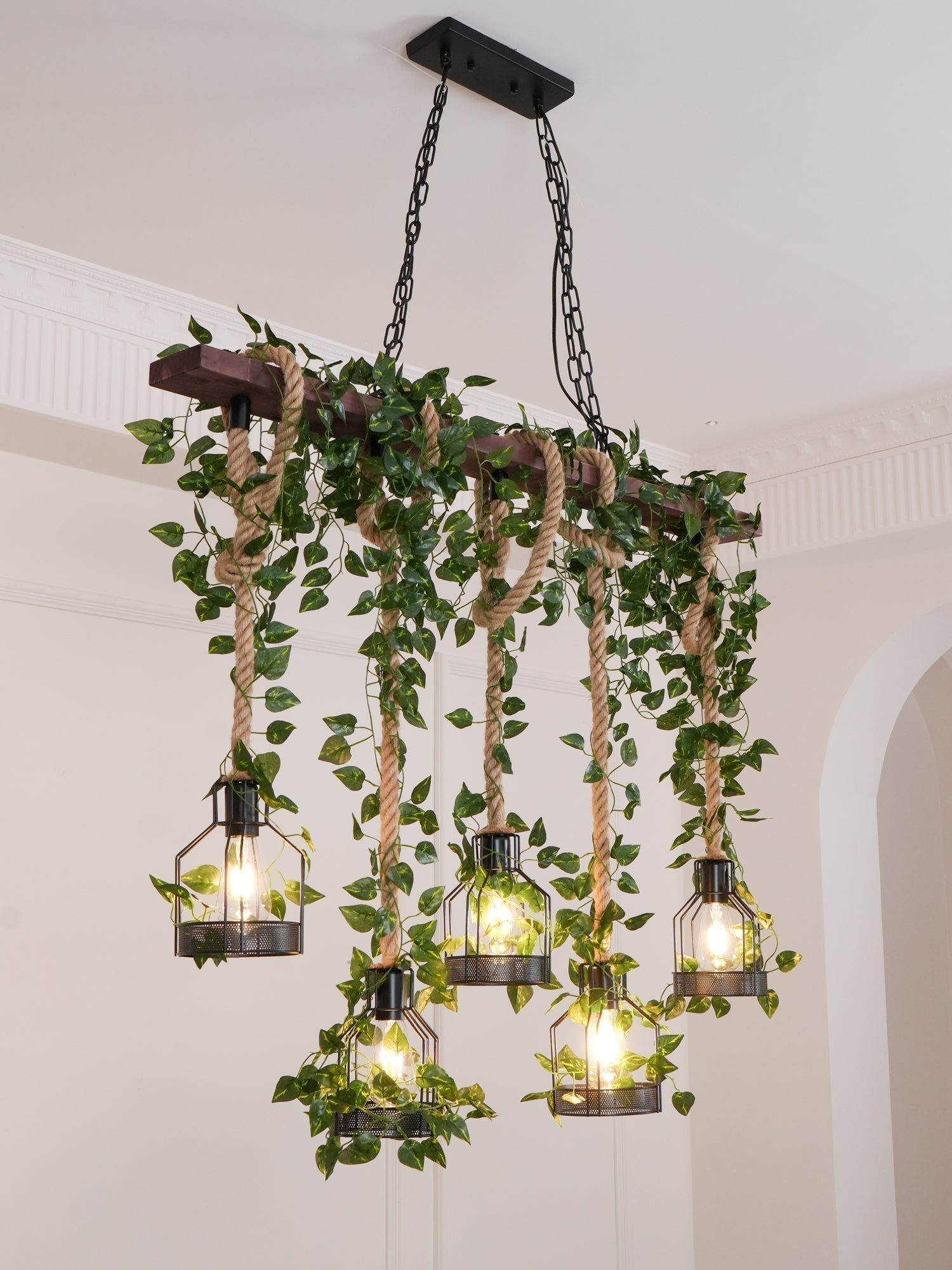 Lustra Lustre Rustique Poutre Corde Cage Confortable