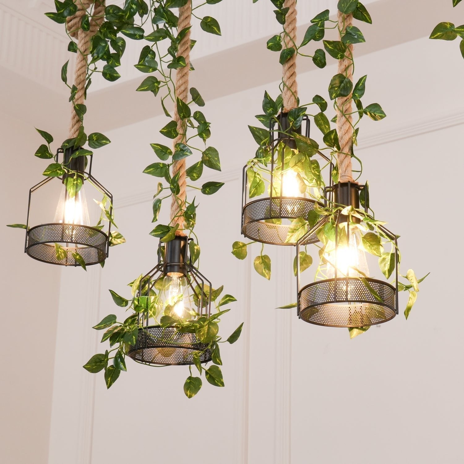 Lustra Lustre Rustique Poutre Corde Cage Confortable