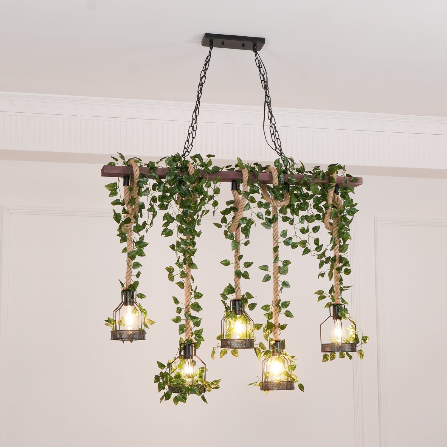 Lustra Lustre Rustique Poutre Corde Cage Confortable