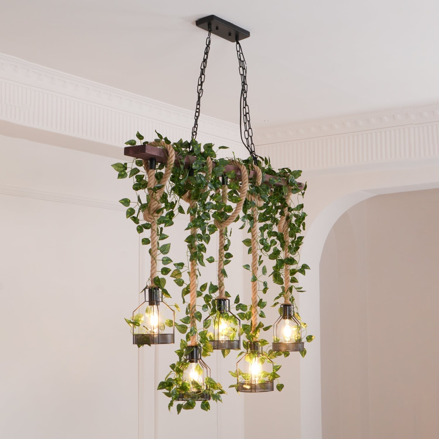 Lustra Lustre Rustique Poutre Corde Cage Confortable