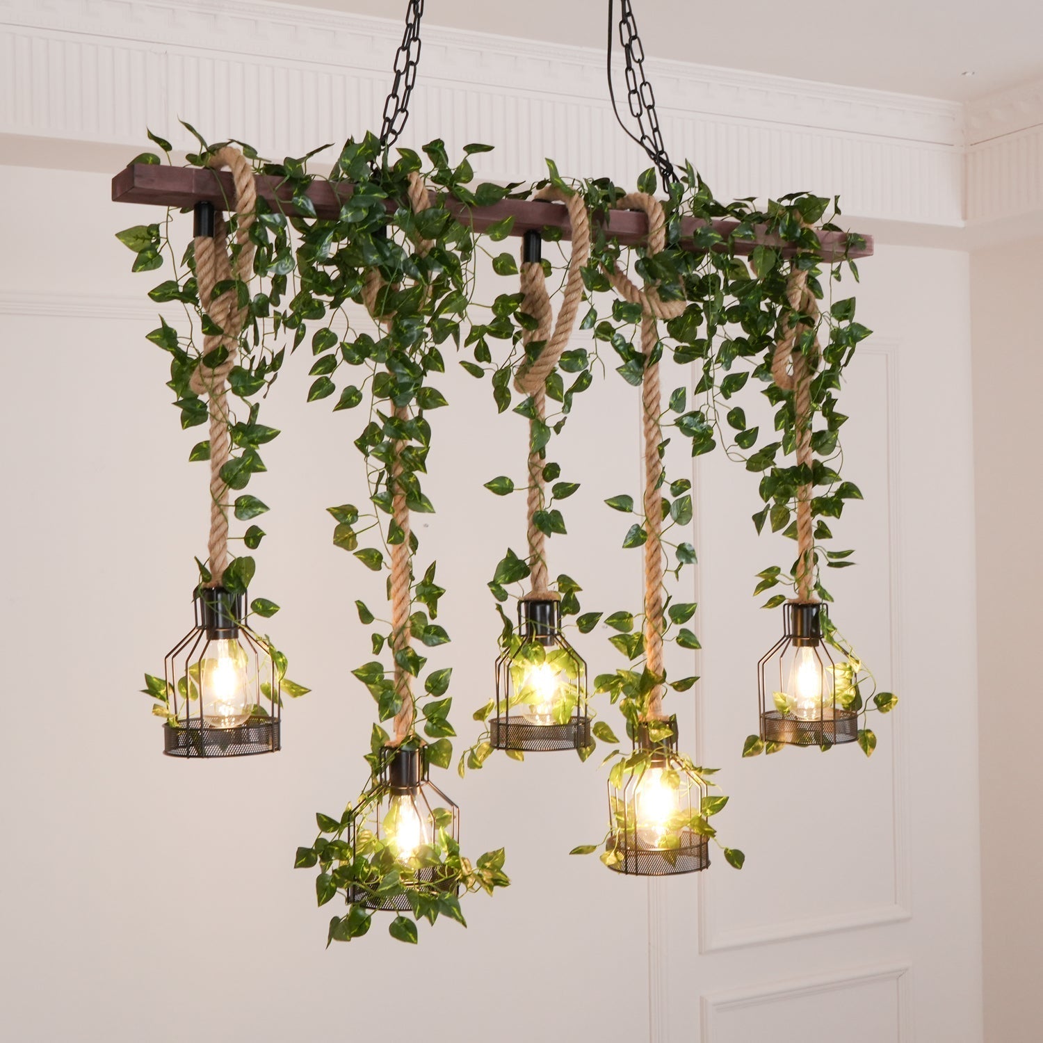 Lustra Lustre Rustique Poutre Corde Cage Confortable