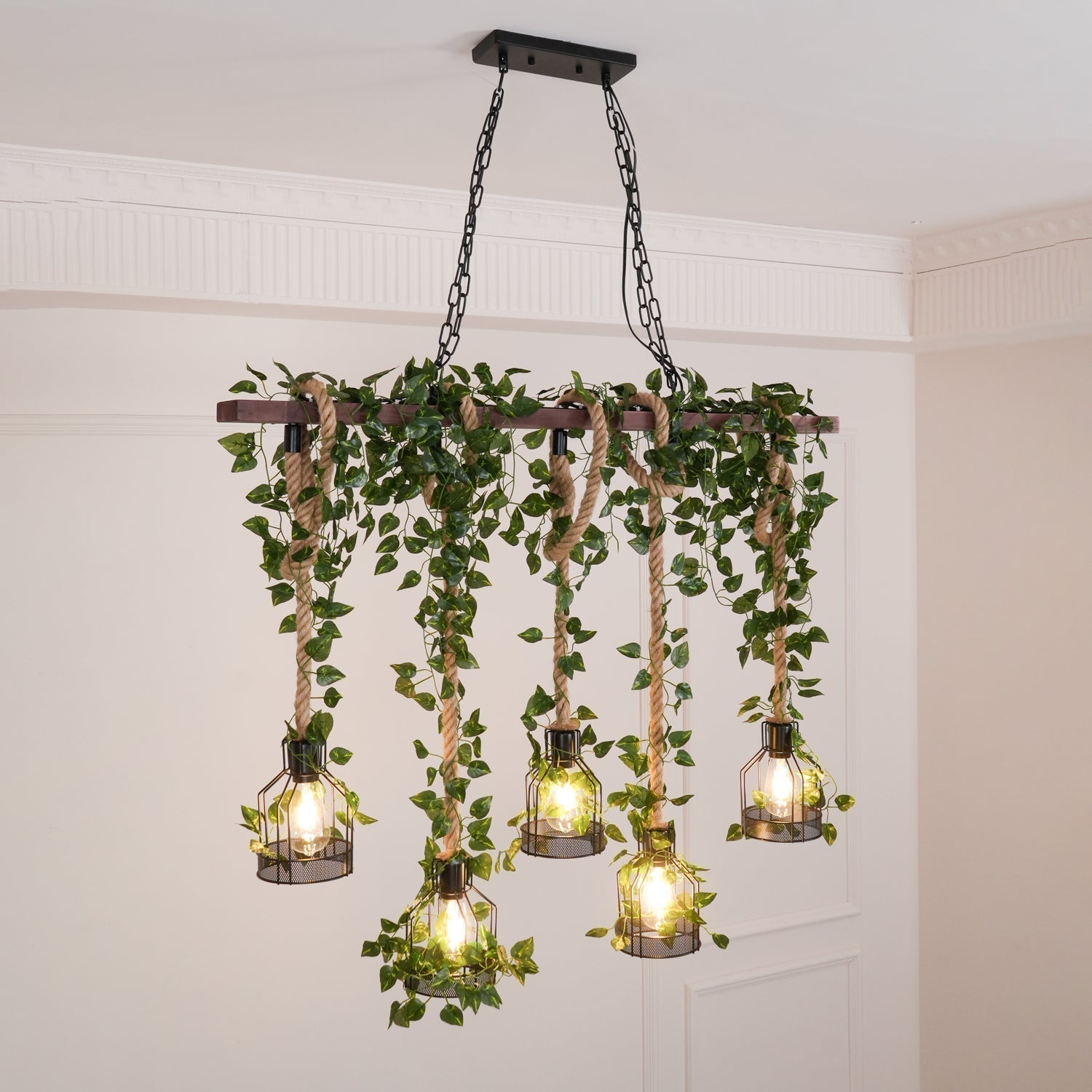 Lustra Lustre Rustique Poutre Corde Cage Confortable
