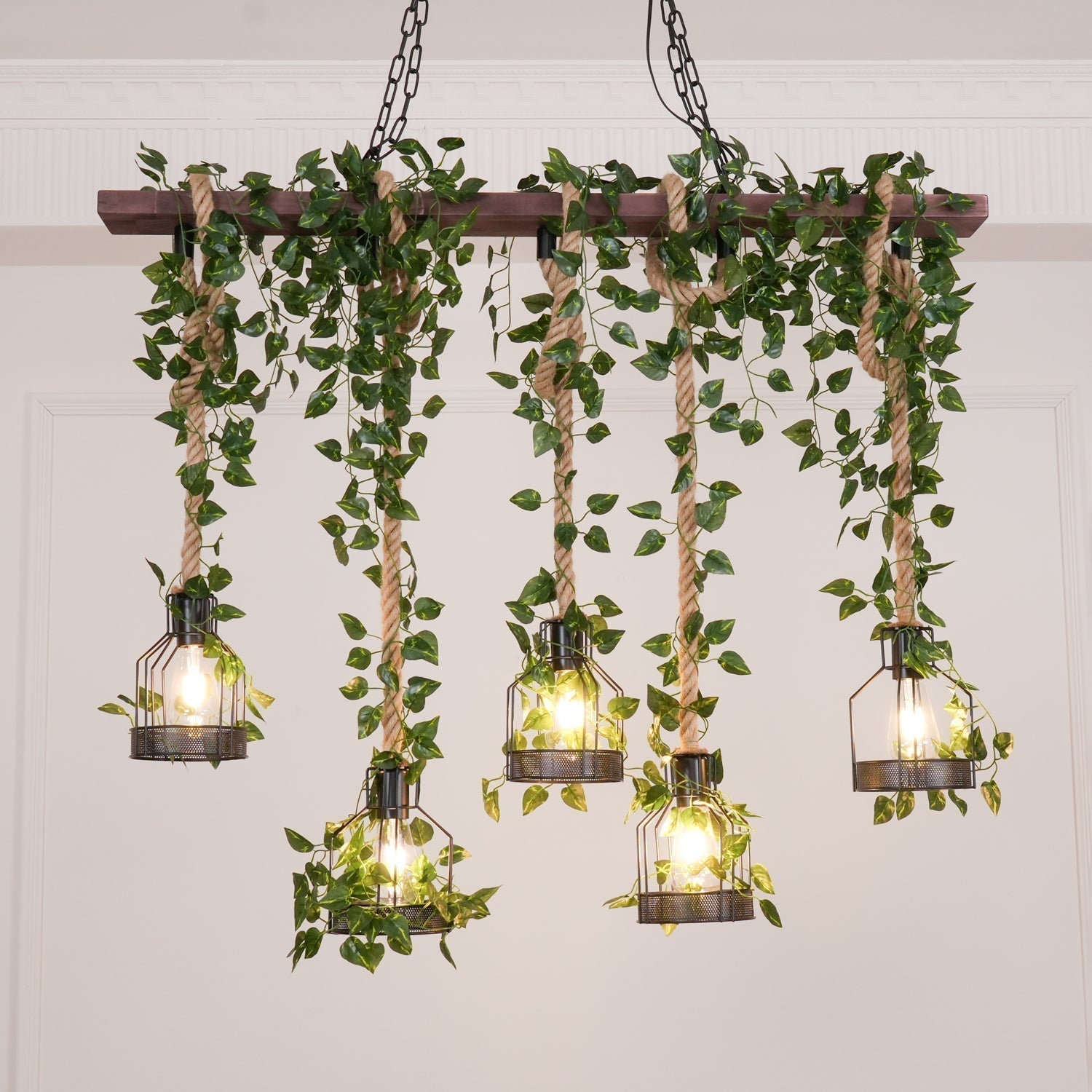 Lustra Lustre Rustique Poutre Corde Cage Confortable