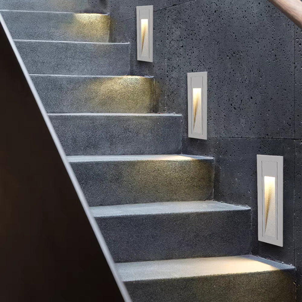 Ray Éclairage Escalier Extérieur Carré Simple, Métal/Acrylique, Noir/Gris/Blanc, Escalier