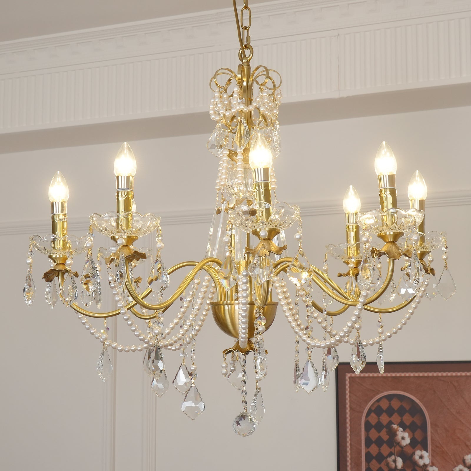 Lustre Lustre en Cristal Perles Suspendues