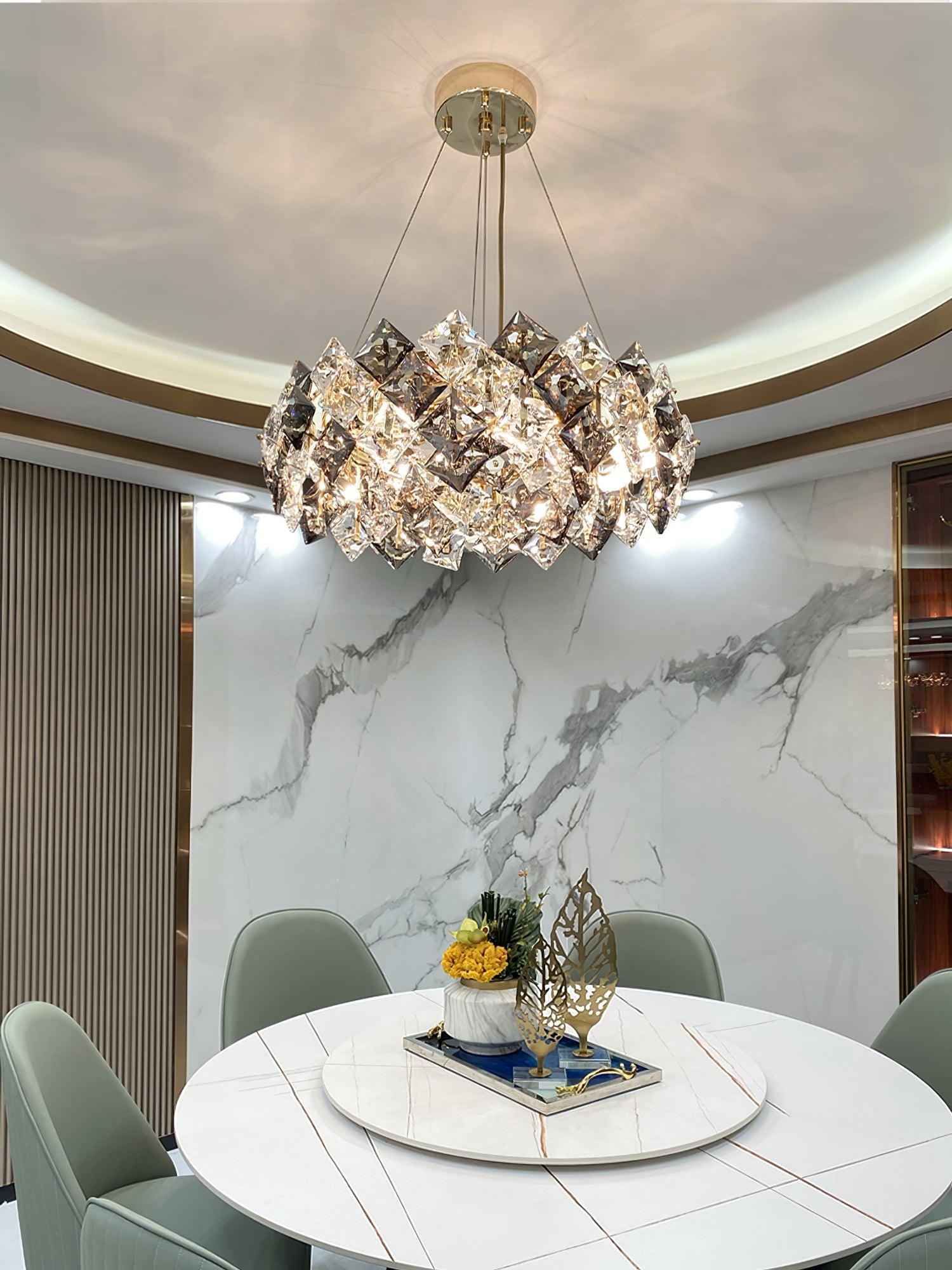 Lustra Lustre Échelle Cristal Rond avec LED Doré