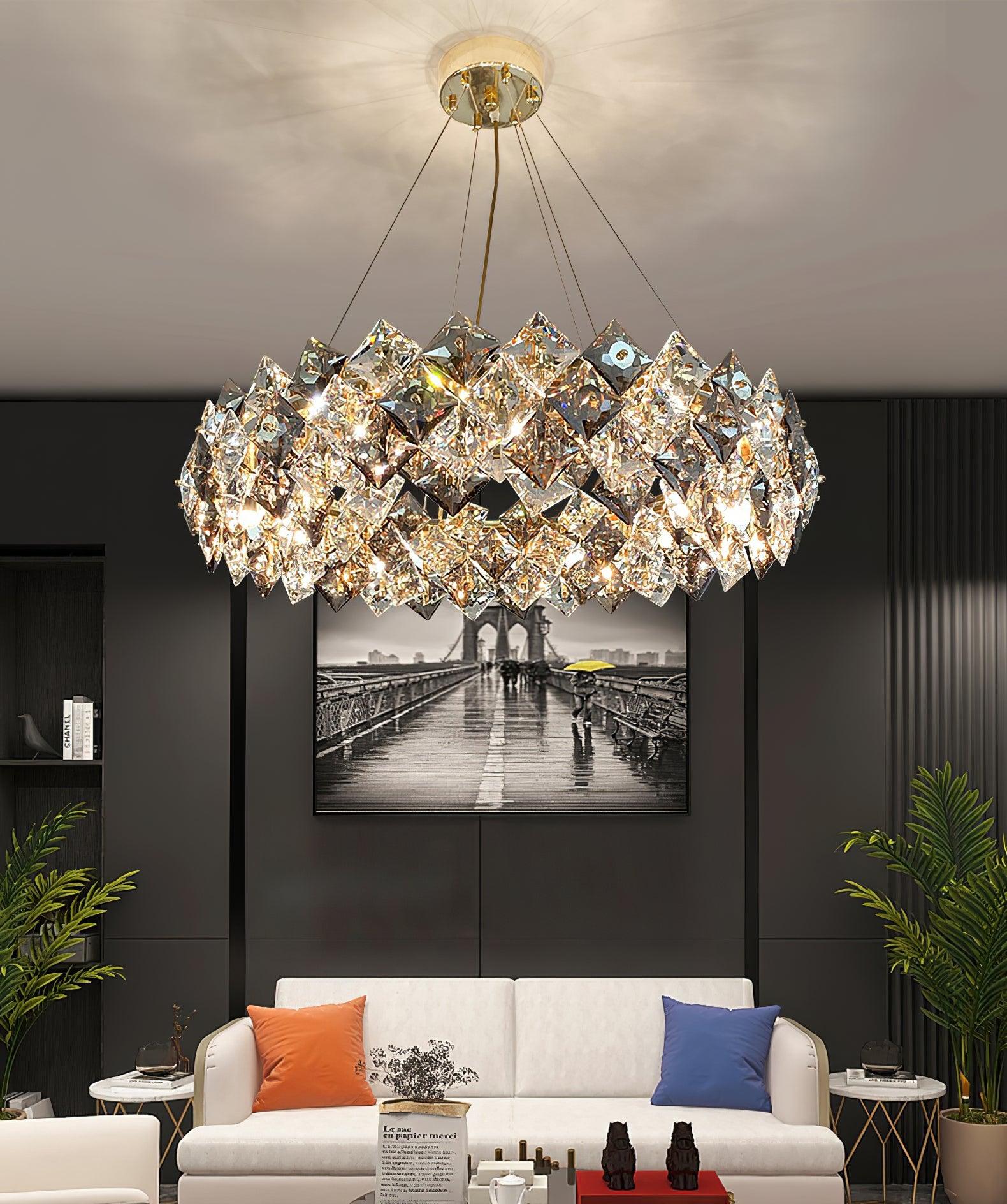 Lustra Lustre Échelle Cristal Rond avec LED Doré