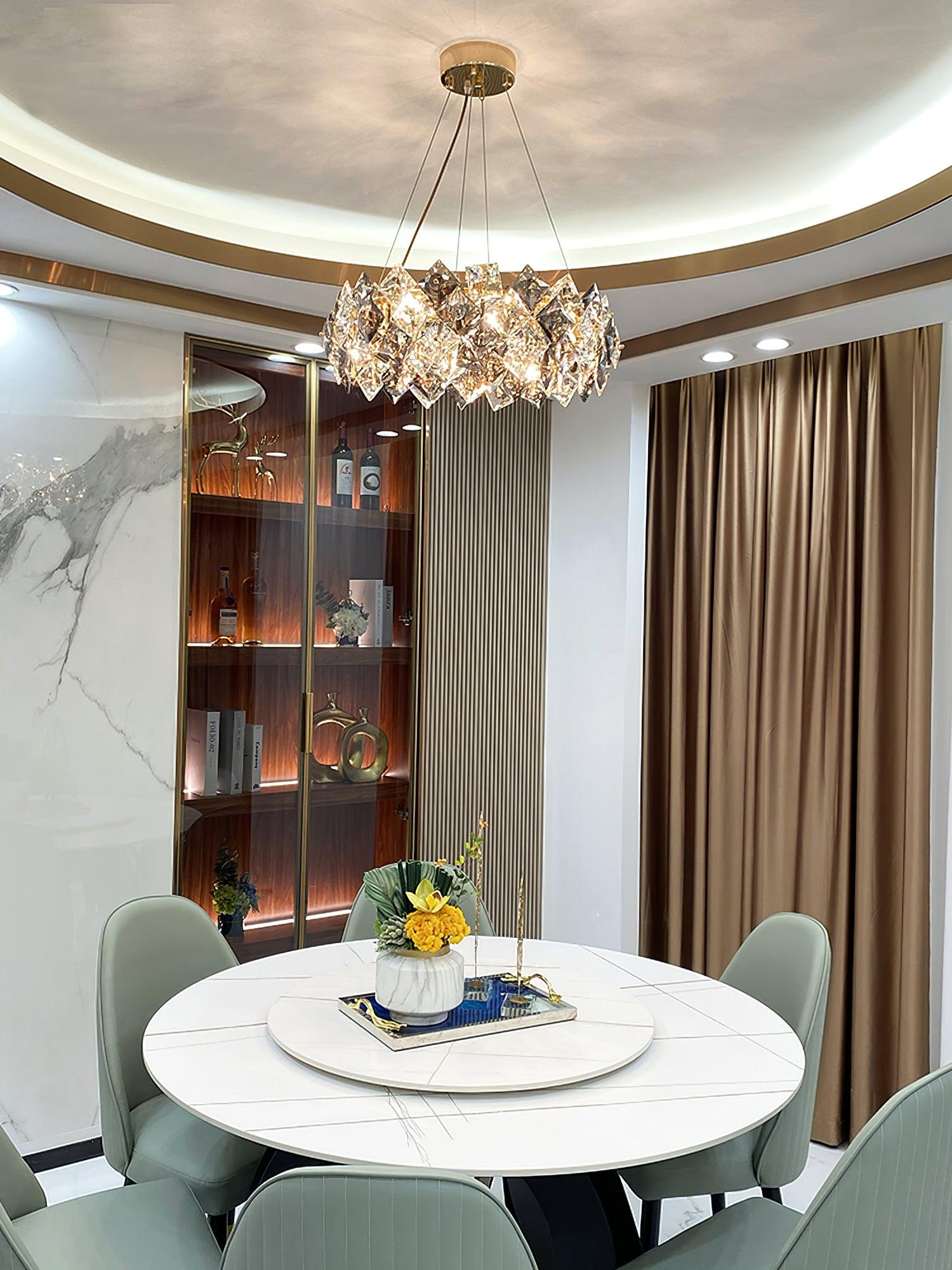 Lustra Lustre Échelle Cristal Rond avec LED Doré