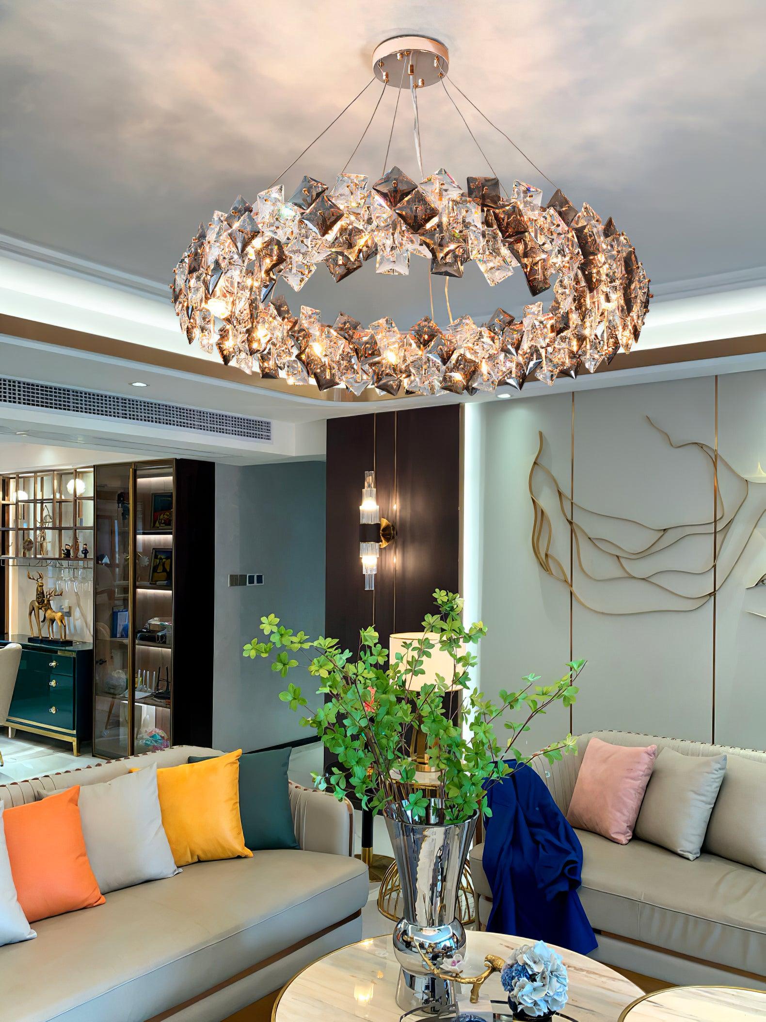 Lustra Lustre Échelle Cristal Rond avec LED Doré