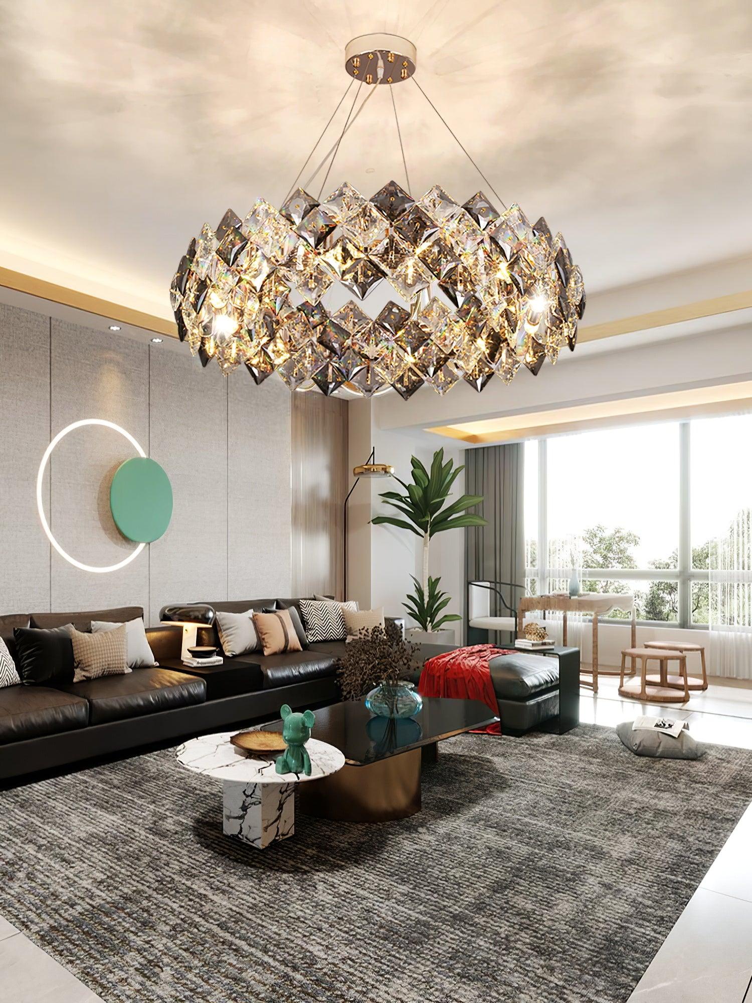 Lustra Lustre Échelle Cristal Rond avec LED Doré