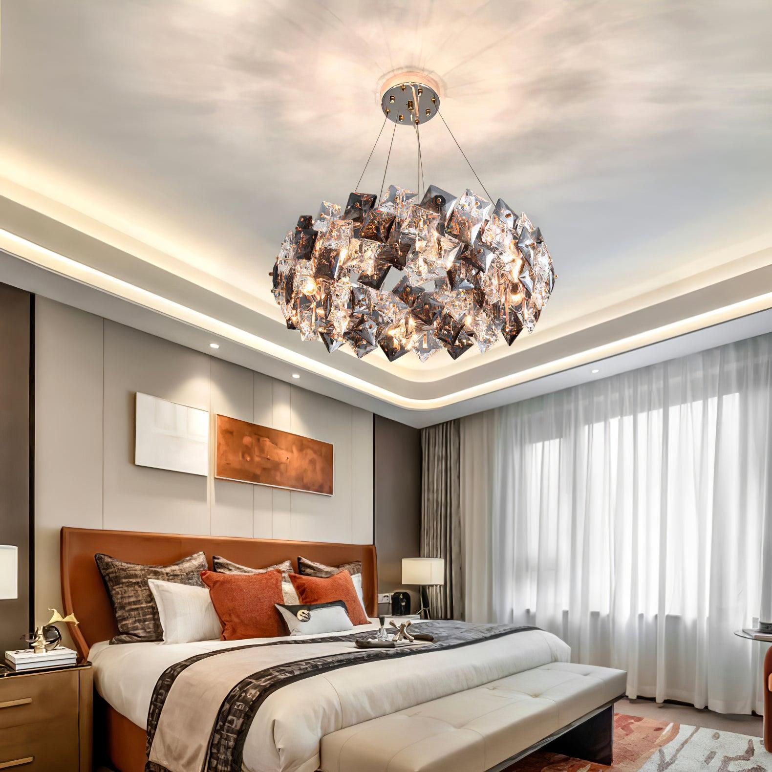 Lustra Lustre Échelle Cristal Rond avec LED Doré
