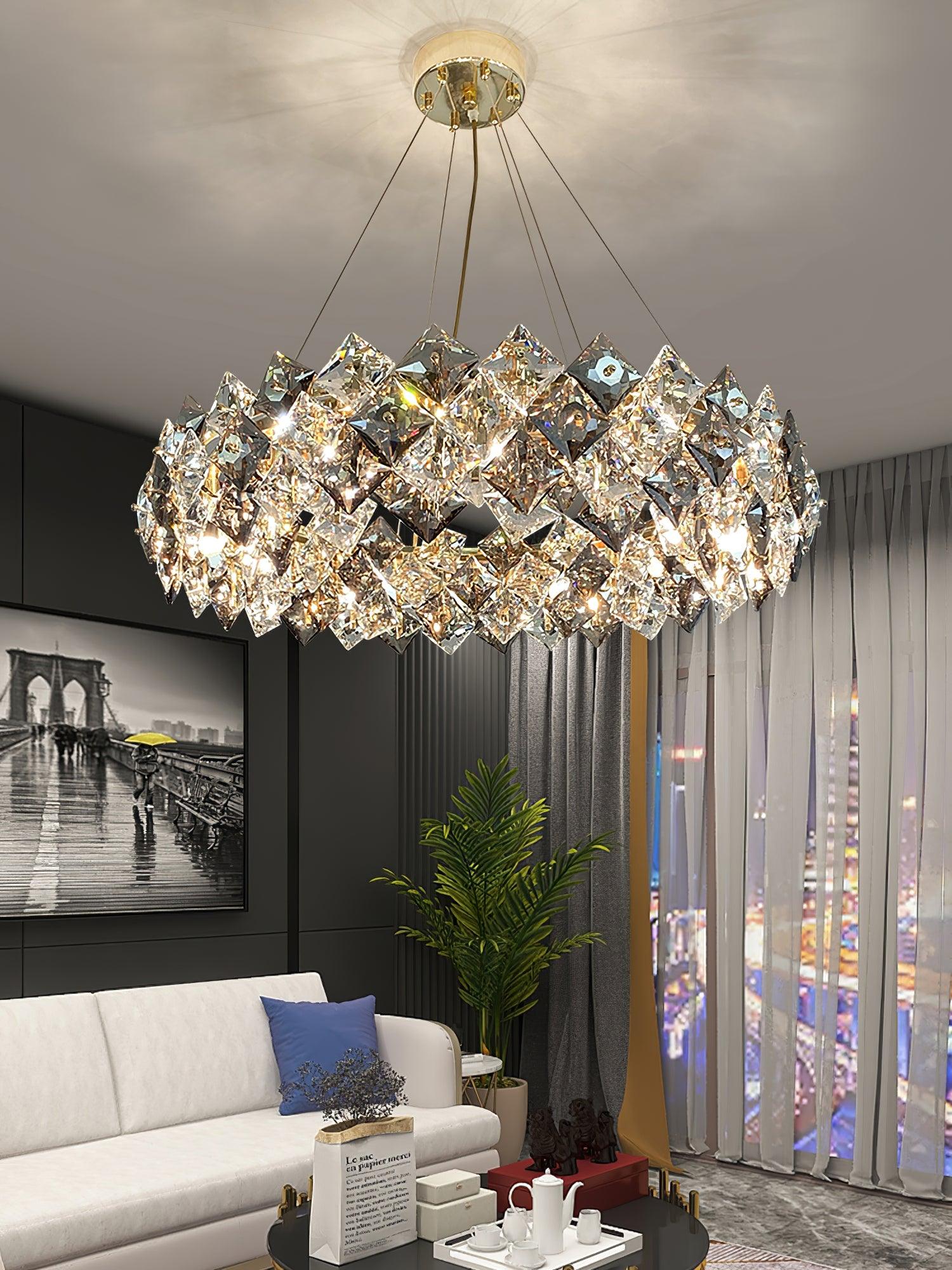Lustra Lustre Échelle Cristal Rond avec LED Doré
