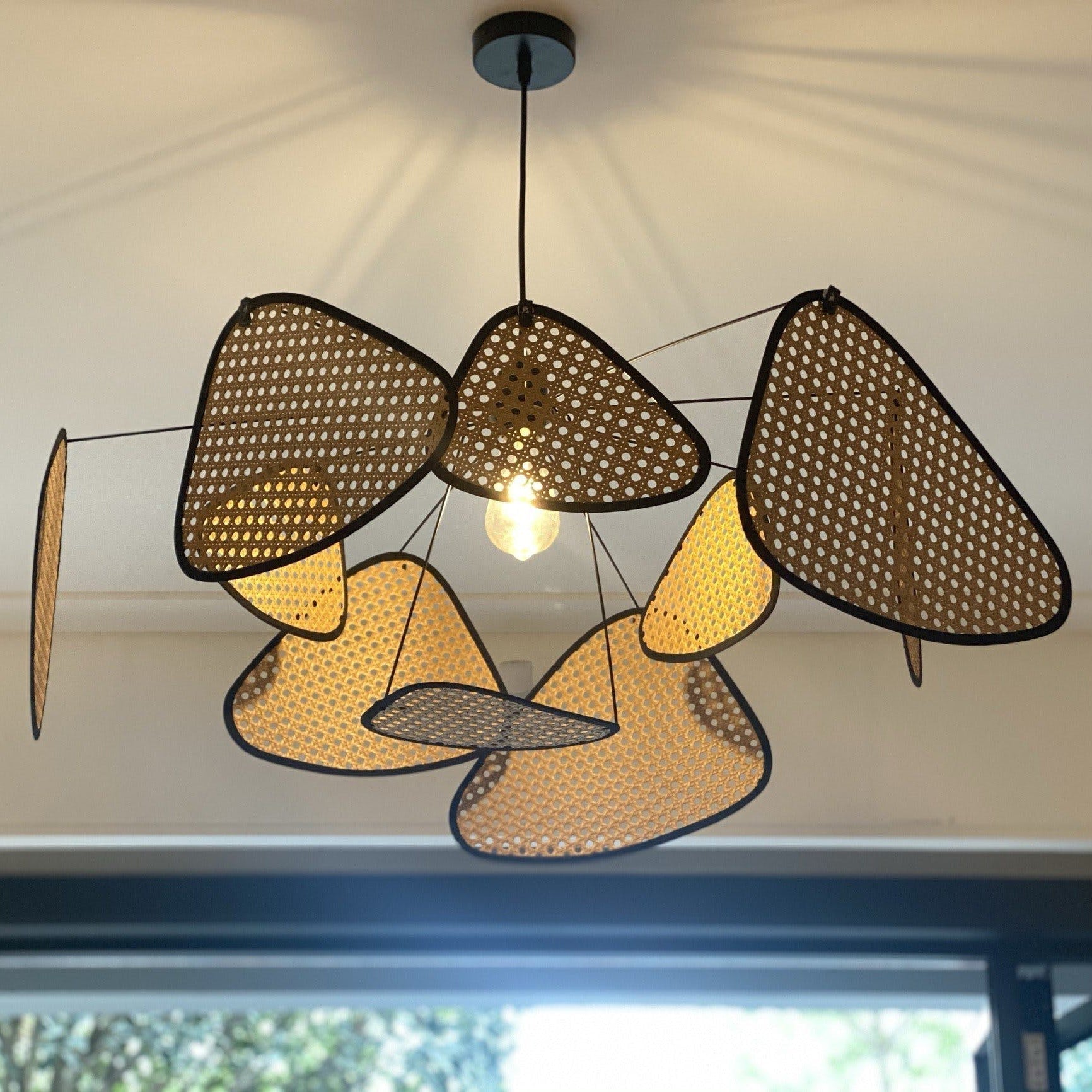 Lustra Lustre Écran Cannage Suspension Rétro