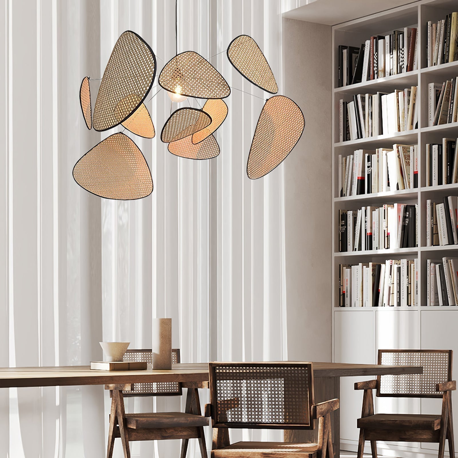 Lustra Lustre Écran Cannage Suspension Rétro