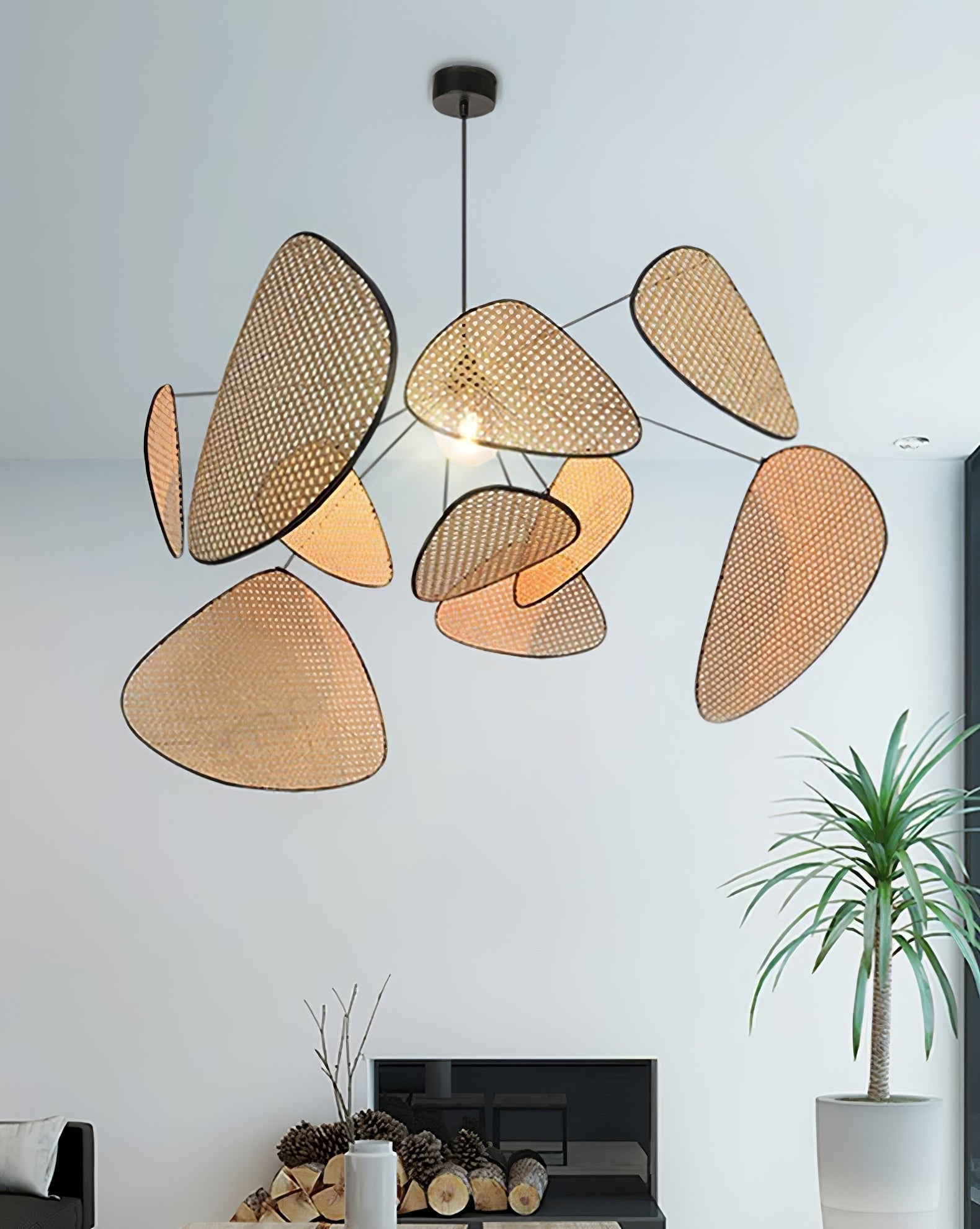 Lustra Lustre Écran Cannage Suspension Rétro