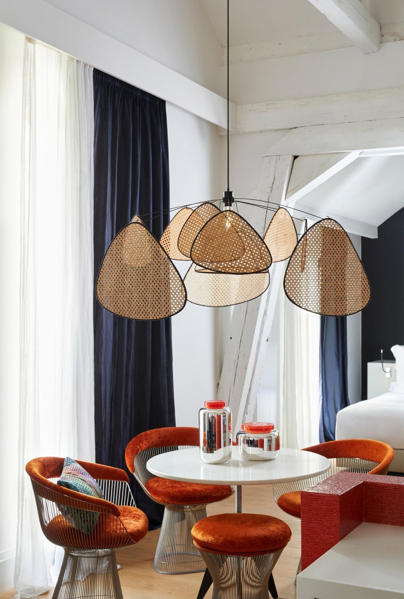 Lustra Lustre Écran Cannage Suspension Rétro