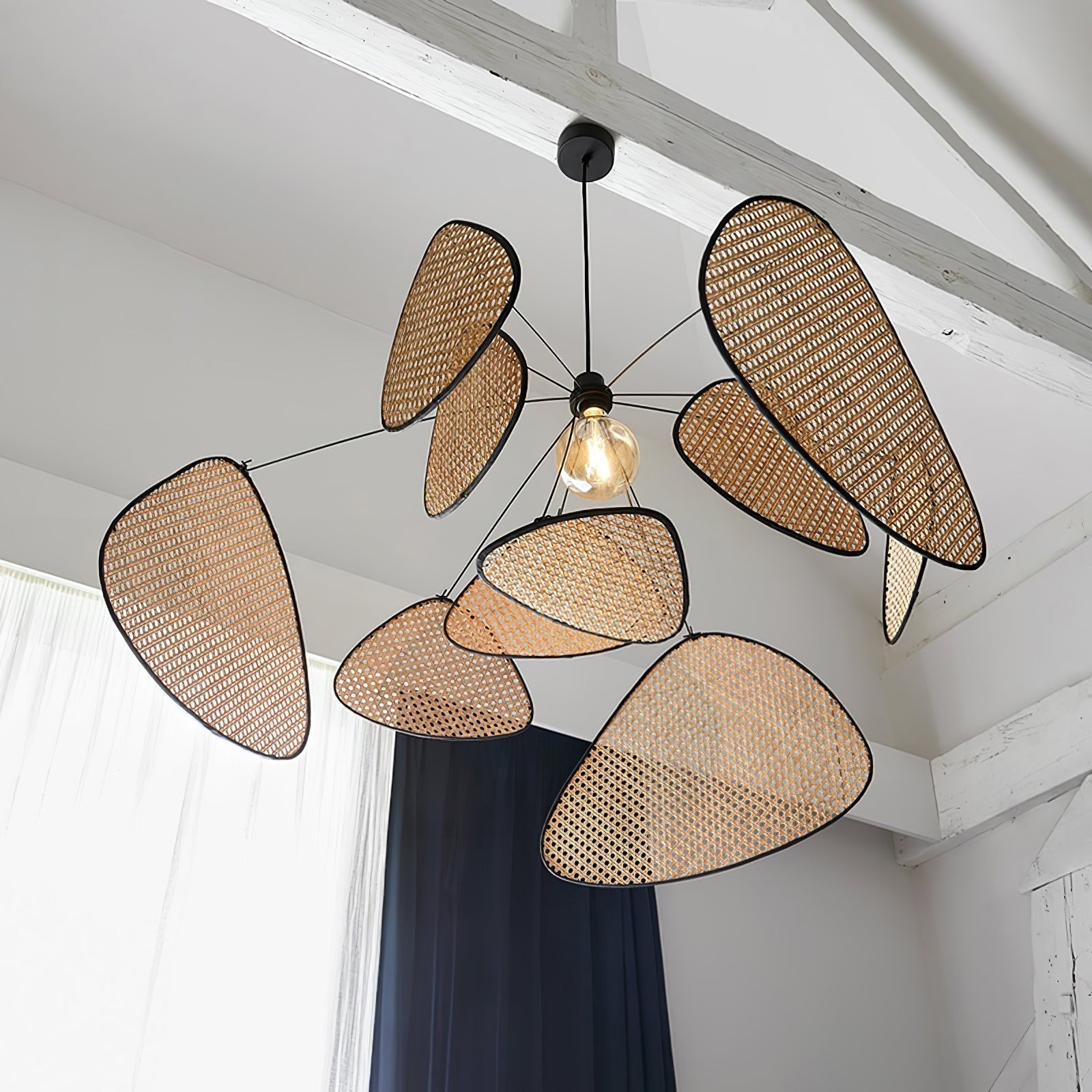 Lustra Lustre Écran Cannage Suspension Rétro