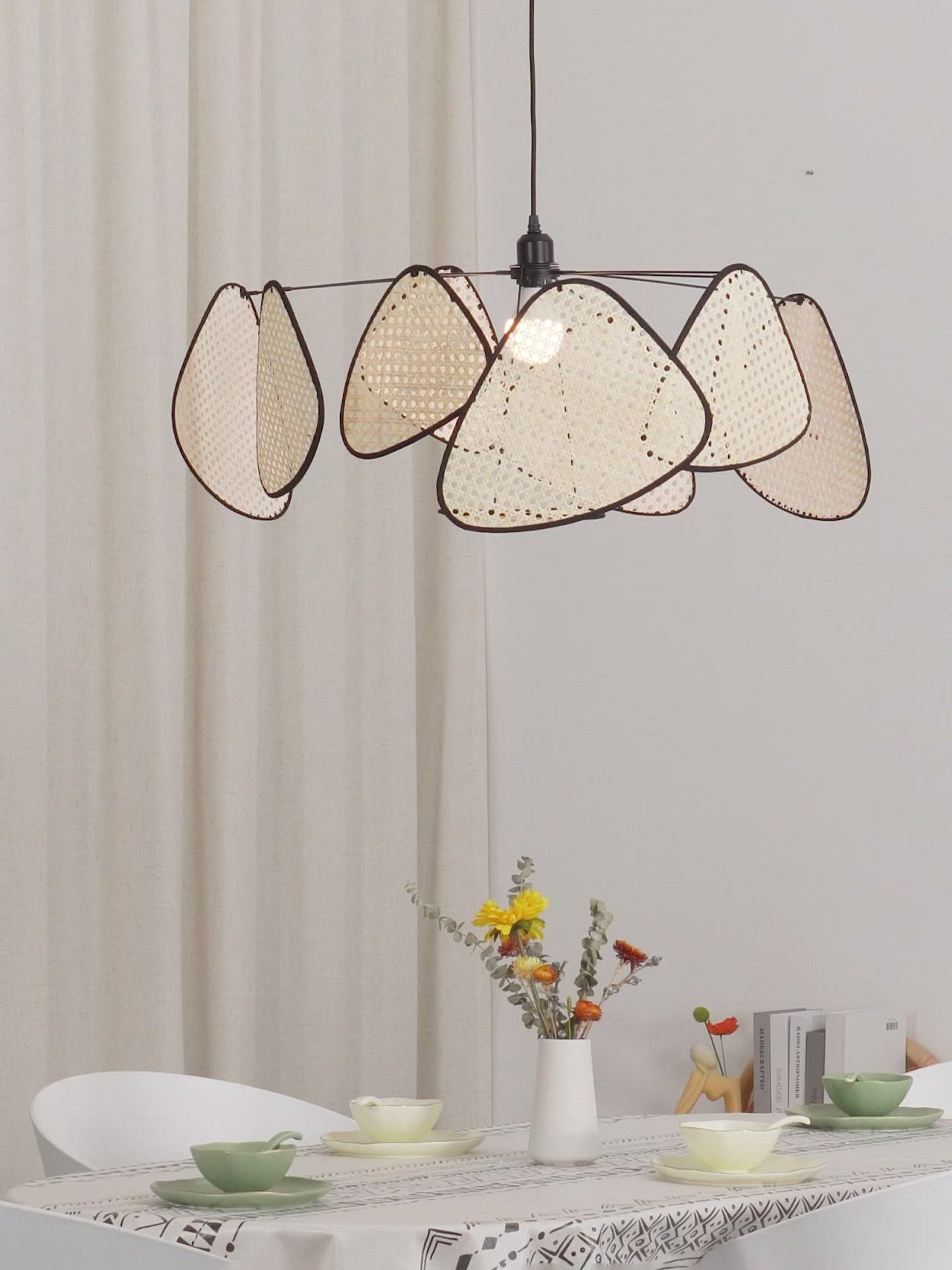 Lustra Lustre Écran Cannage Suspension Rétro