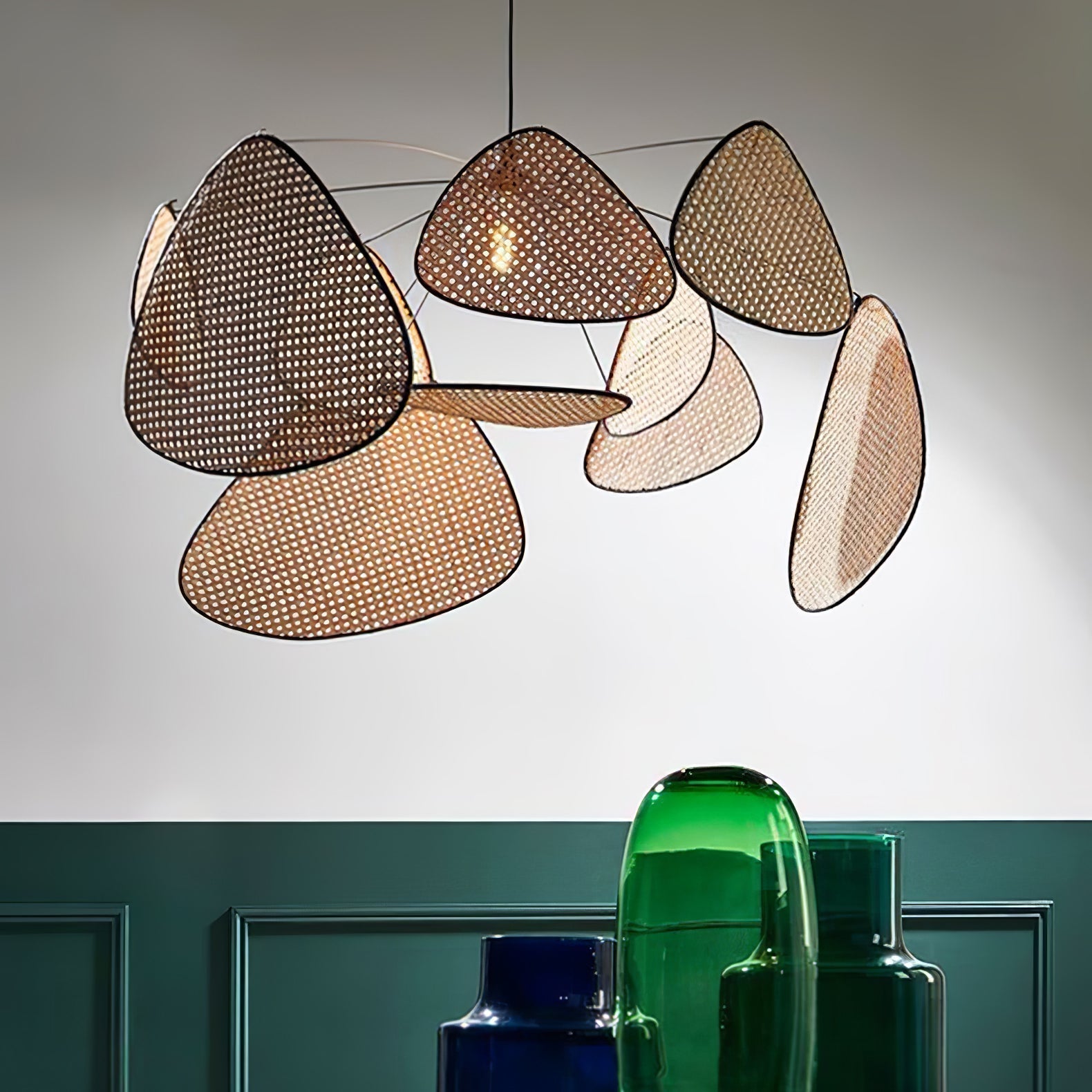 Lustra Lustre Écran Cannage Suspension Rétro
